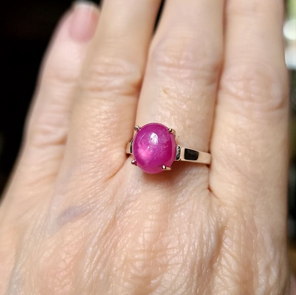 Star Ruby Sterling & Gold solitaire ring sz7 - Picture 5 of 12
